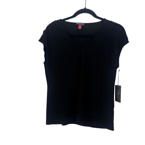 Vince Camuto V-Neck Short Sleeve Blouse Top Solid Rich Black Size XS NWT - Picture 4 of 12